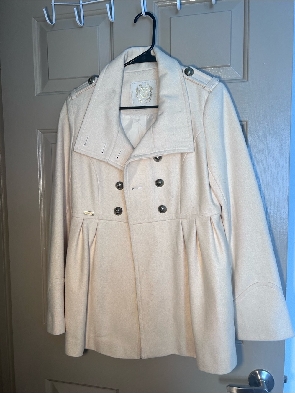 G by Guess Cream Double-Breasted Pea Coat